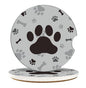 Absorbent Car Coasters 2 Pack for Cup Holders, 2.56" Ceramic Stone & Non-Scratch Cork Base Drink Coasters Dog Footprints