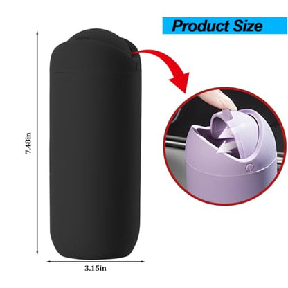 Car Trash Can with Lid, Portable Silicone Vehicle Cup Holder Dustbin Garbage Can, Compact Round Automobile Interior Rubbish Bin Garbage Container, Universal for RV Truck SUV (Black) - color: Black