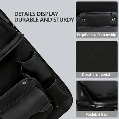 Backseat Car Organizer with Foldable Tray Table,Leather Seat Back Storage with Trash Can, Tablet Holder, Bottle Pockets, Kick Mat Protector, Black,2 Pack - color: Black