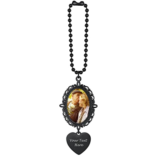 Custom4U Personalized Picture Car Charms for Rear View Mirror Custom Car Ornament Accessories Car Mirror Suspension Decoration Silver/Gold/Black Pendant Customized (Gift Box) - color: C-Frame-Black Color