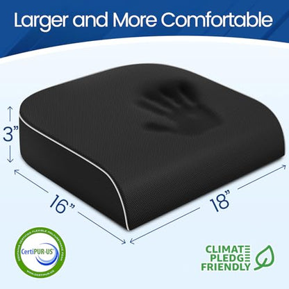 Seat Cushion for Tailbone Pain Relief, Office Chair Cushion, Memory Foam Large Cushion with Non-Slip Cover for Soft Support at Office Chair, Car Seat, Airplane, Floor Pillow, Black/Large