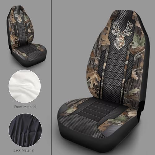 Camo Hunting Buck 2 Piece Car Front Seat Covers Only, Universal Washable Breathable, Waterproof Auto Seat Protector Cover - color: Green Camo hunting Buck