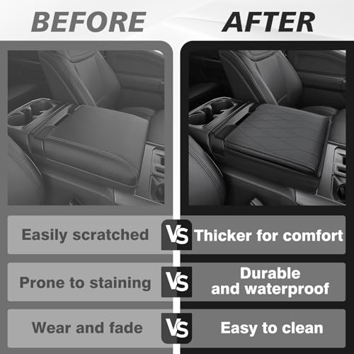 Center Console Armrest Cover Fit for Ford F-150 F150 2021-2025 2026 Accessories, Comfort Armrest Pad Console Lid Cushion Vegan Leather 1-Inch Extra Thick(WorkSurface ONLY) - size: 2) 21-25 |F150| WorkSurface, +Thick