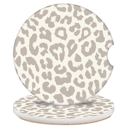 2 Pack Car Coasters for Cup Holders, 2.56" Universal Absorbent Ceramic Stone Car Cup Holder Coasters with Non-Slip Cork Base,Car Interior Accessories for Women Men(Beige Leopard Cheetah Print) - color: Beige Leopard Cheetah Print