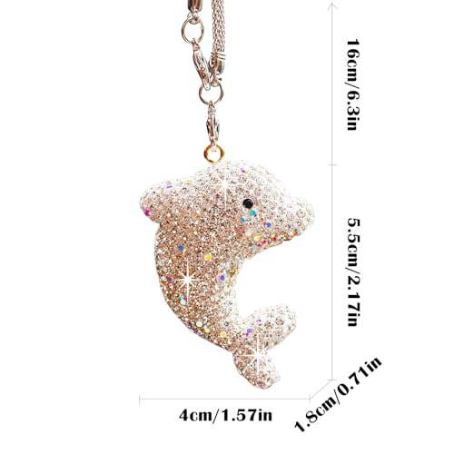 Bling Dolphin Car Hanging Ornament, Cute Crystal Rear View Mirror Pendant, Diamond Rearview Mirror Charms, Lucky Car Interior Decor Accessories (White)