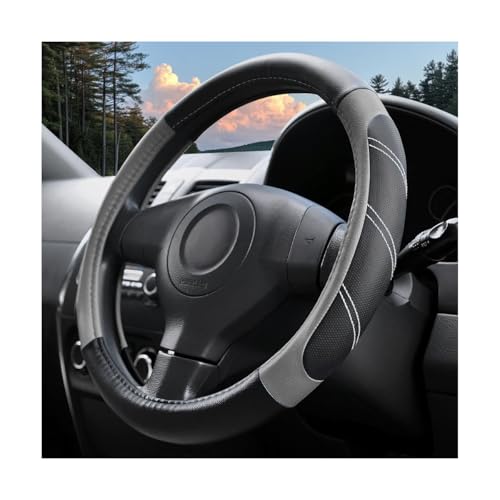Car Steering Wheel Cover, 14.5-15" Soft Leather Stylish Steering Wheel Protector with Non-Slip Lining, Sporty Comfortable Auto Interior Decor Accessories, Universal Fit (Black Gray) - color: Black Gray