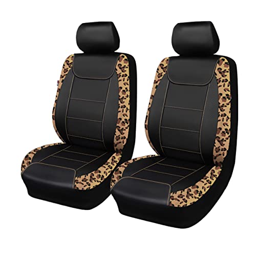 Flying Banner car seat Covers Protects Leopard Printing Velvet Faux Leather Carbon Fiber Front Pair Carbon Fibre (Leopard Black, Front Pair) - color: Leopard Brown Black, size: Front Pair -- 2PCS
