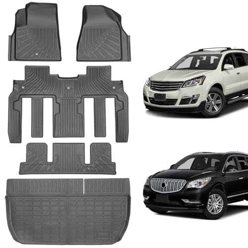 Floor Mats & Cargo Liner for Chevy Traverse 2009-2017 & Buick Enclave 2008-2017, Custom Fit All Weather TPE Floor Liners for Traverse & Enclave 7 Seats Accessories 3 Rows and Cargo Liner Set - style: 2) For Chevy Traverse | 2009-2017 | Combo Set