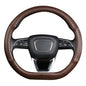 D Shaped Steering Wheel Cover, Genuine Leather Flat Bottom Stearing Wheel Cover Luxury Car Accessories 14 1/2-15 inch (Brown)
