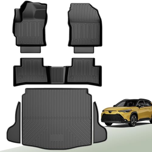 Corolla Cross FWD Floor Mats & Cargo Liner 2022-2026 - All Weather Floor Liners for Toyota Corolla Cross Accessories Car Trunk Mats (No AWD/Hybrid/Hatchback) - style: (2)Toyota Corolla Cross 2022-2026 Floor Mats & Cargo Liner