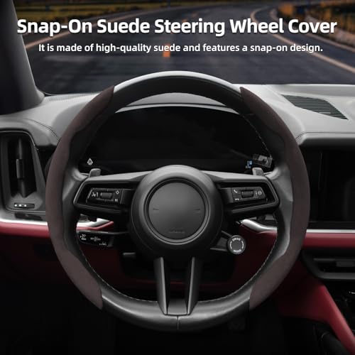 Suede Thin Car Steering Wheel Cover, 2 Piece, Suitable for Round and D Shaped Steering Wheels, Mocha - color: Mocha, size: 2pcs: Fits Round/D-Shaped Steering Wheels