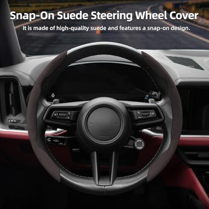 Suede Thin Car Steering Wheel Cover, 2 Piece, Suitable for Round and D Shaped Steering Wheels, Mocha - color: Mocha, size: 2pcs: Fits Round/D-Shaped Steering Wheels