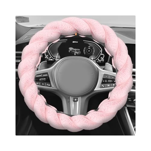 Fluffy Car Steering Wheel Cover, 15 Inch Anti-Slip Twisted Fuzzy Auto Wheel Protective Cover, Comfortable Soft Plush Steering Wheel Protector Interior Decor for Most Vehicles (Pink) - color: Pink