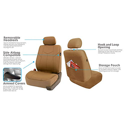 FH Group Car Seat Covers Rome PU Leather Full Set Automotive Seat Covers, Airbag Compatible and Split Bench Easy to Install Tan Seat Covers Universal Fit Interior Accessories for Cars Trucks and SUV