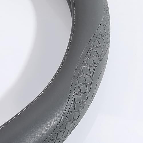 Gray Cowhide Steering Wheel Covers Genuine Leather Car Steering Wheel Cover Universal 15inch / Size M Wheel Cover for Car SUV Truck (C-Gray-M) - color: C-Gray-M, size: M-15inch