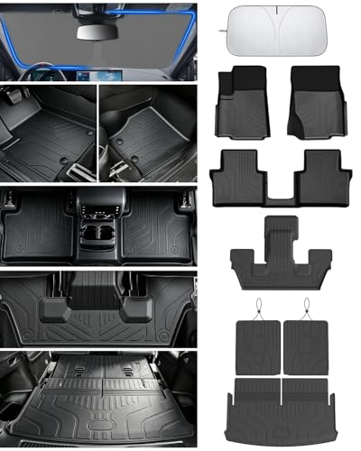 Floor Mats Cargo Liner Fit for 2021-2026 Jeep Grand Cherokee L (Only for 6-Seater w/o 2nd Row Center Armrest), All Weather Car Floor Liners Trunk Cargo Liner Car Accessories - size: Jeep Grand Cherokee L 6 Seater