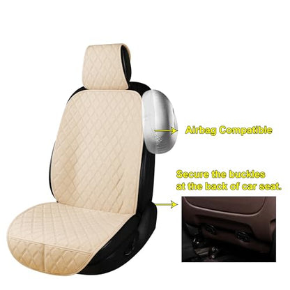 2PCS Linen Front Seat Covers for Cars Sideless Seat Covers Breathable Cloth Fabric Car Seat Protector Universal Fit Most Automotive, SUV, Trucks, Van(Beige) - color: LINEN BEIGE