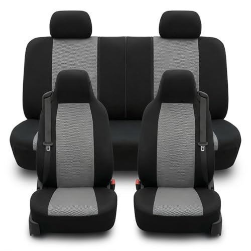 FH Group Universal Car Seat Covers Full Set for SUV Truck Sedan Vans Zipper Designed Built-in Seatbelt - Washable Cloth Seat Cover Set High Back Front & Solid Bench Protector Interior Upgrade - Gray - color: Gray/Black - High Back (3D Air Mesh), size: Ful
