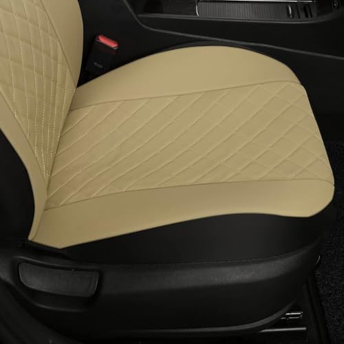 GIANT PANDA Front Seat Covers for Bucket Seats, Faux Leather Seat Covers Universal for Most Cars SUV and Mini Van (Beige) - color: Beige