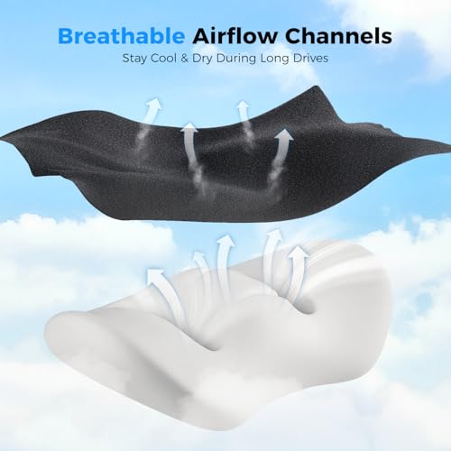 Lumbar Support Pillow for Car, Memory Foam Back Cushion for Lower Back Pain Relief, Ergonomic Car Seat Support with Breathable Airflow Channels for Driving, Office Chair, Wheelchair - size: longest 15.35" * widest 10.83"* highest 4.72"