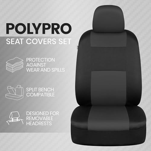 BDK PolyPro 2-Pack Front Car Seat Covers Set in Charcoal/Black - Front Seat Covers for Cars Trucks Vans SUVs Sedans, Easy to Install Front Car Seat Cover Protection, Universal Fit Car Accessories - color: 2 Fronts Only-Charcoal Gray