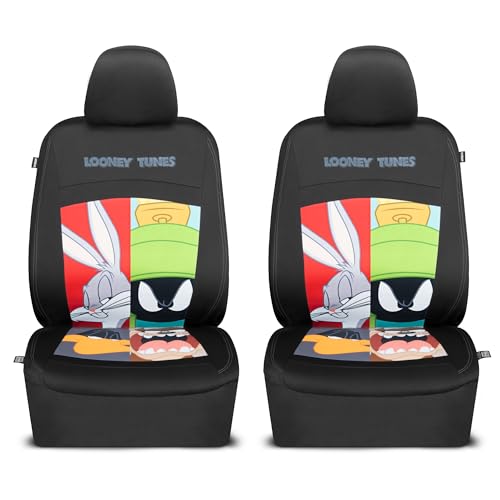 Looney Tunes Car Seat Covers – 2-Piece Front Seat Covers Featuring Bugs Bunny, Marvin the Martian, Taz & Daffy Duck – Universal Fit for Cars Trucks SUV Seat Covers for Car Cute Cartoon Car Accessories - size: 2 Front, style: Looney Tunes