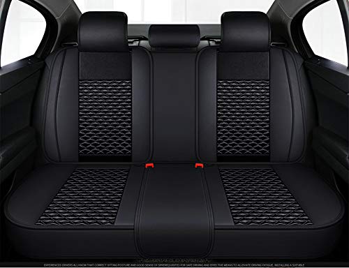 Bling Retro Fashion Lattice Silk and Leather Car Seat Covers Front and Rear Seat Covers Universal Fit (Black-Basic) - color: Black-Basic