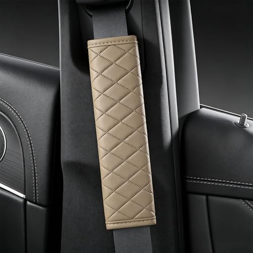 Beige PU Leather Seat Belt Covers - 2Pcs, Diamond Stitched Seat Belt Pads, Universal Fit for Car Truck SUV - color: gw-beige