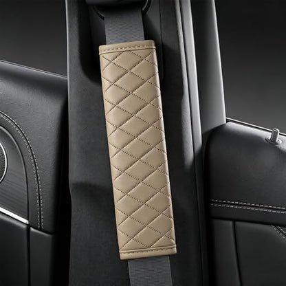 Beige PU Leather Seat Belt Covers - 2Pcs, Diamond Stitched Seat Belt Pads, Universal Fit for Car Truck SUV - color: gw-beige