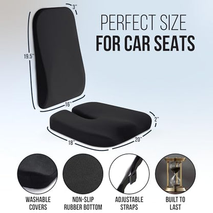 Elmara Doctor-Designed Car Seat Cushions for Driving – Car Seat Back Support, Driver Seat Cushion and Back Cushion for Car, Pillow for Driving Seat – The Ultimate Comfort Solution for Cars (Black)