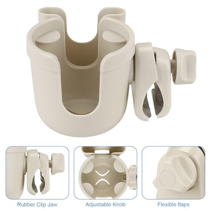 Accmor Stroller Cup Holder with Phone Holder, Bike Cup Holder, Universal Cup Holder for Uppababy Nuna Doona Strollers, 2-in-1 Cup Holder for Walker, Wheelchair, Scooter - color: All Off White