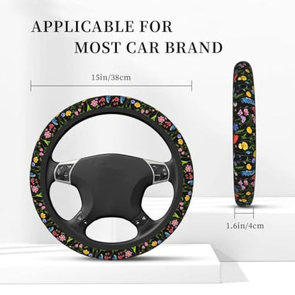 Wild Flowers Elastic Steering Wheel Cover Non-Slip Breathable Steering Wheel Protector Fit Auto, SUVs, Truck - color: Wild Flowers