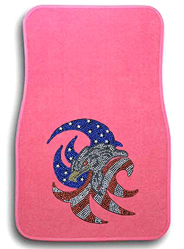 Universal Fit Front/Rear 4-Piece Full Set Crystal Bling Rhinestone Design Studded Carpet Car SUV Truck Pink Floor Mats - 4 Pcs Set (USA Flag-Pink) - color: Usa Flag-Pink