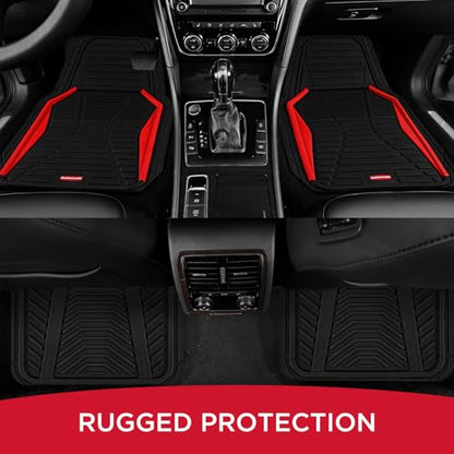 Rubbermaid Car Mat Full Set All-Weather Heavy-Duty 4 Pieces– Trim-to-Fit Universal Car Mats Full Set – Waterproof Rubber Floor Liners for Most Trucks, SUVs, Vans, and Sedans-Red - color: Red