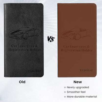 Car Registration & Insurance Card Holder Leather Auto Glove Box Organizer Document Wallet with Magnetic Shut - color: Brown-Upgraded
