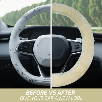 AEGIS Cover Luxury Australian Sheepskin Steering Wheel Cover - Real Plush AUS Genuine Wool | All-Season Non-Slip for Cars (Fits 14.5-15.5" Wheels) | Premium Auto Upgrade (Cream) - color: Cream