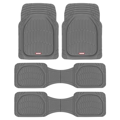 Motor Trend Original FlexTough Gray Rubber Car Floor Mats for 3 Row Vehicles, Front & Rear 2nd Row Deep Dish All Weather Automotive Heavy Duty Trim to Fit, Automotive Liners for Cars Truck Van SUV - color: Gray