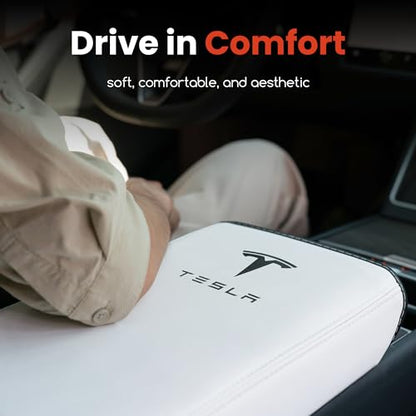 Polwlamks Center Console Armrest Cover for Model Y/Model 3, Soft Leather Pad Armrest Protector Armrest Box Cushion Compatible with New Tesla Refresh Model Y (2020-2026) / Model 3 (2019-2025) - color: White with Patterns