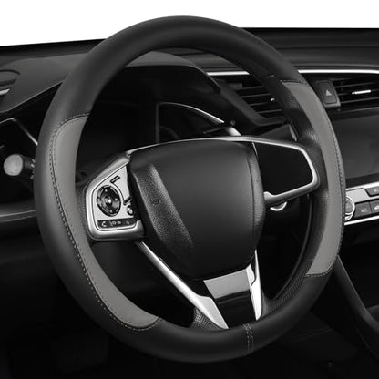 Car Steering Wheel Cover,Microfiber Leather Steering Wheel Cover Fit15.5-16 inch Large Size for F150 F250 F350 Ram Tacoma 4Runner Tundra Range Rover (Black&Gery) - color: Black&Gery, size: Large Size[15.5"-16"]