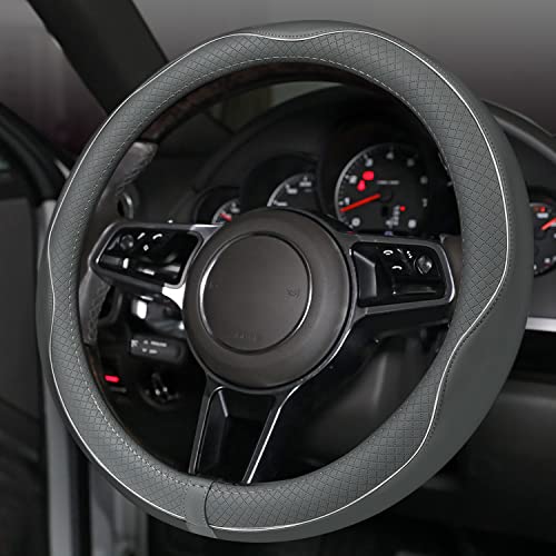 Car Steering Wheel Cover, Anti-Slip, Safety, Soft, Breathable, Heavy Duty, Thick, Full Surround, Sports Style (Gray) - color: Gray