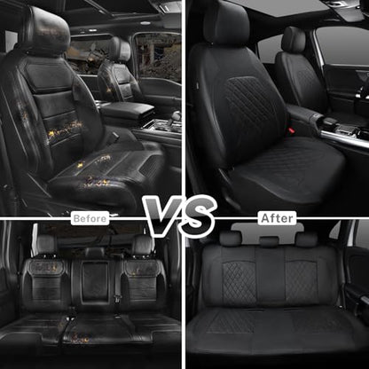 Universal Deluxe Pu Luxury Vinyl Faux Leather Car Seat Covers Full Set, Airbag Compatible, Breathable, Fit for Cars, Trucks, SUV (All Black) - color: Black and Black, size: Full Set