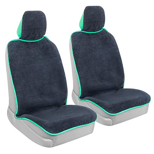 BDK UltraFit Waterpoof Car Seat Towel Cover, 2 Pack with Mint Trim – Washable Sweat Seat Protector, Ideal for Gym Swimming Surfing Running Crossfit, Fits Most Auto Truck Van SUV - color: Mint Trim, size: 2 Piece Front Seat Cover