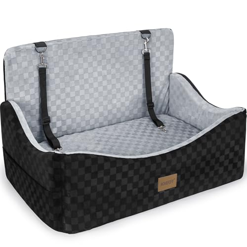 JOEJOY Dog Car Seat for Medium/Large Dogs - Reversible Dual-Sided Travel Dog Car Bed with Memory Foam, Washable Pet Booster Seat for Do gs up to 55 lbs or 2 Small Dogs, 2 Safety Leashes, Grey - color: Grey, size: Large