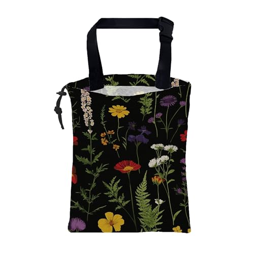 Car Garbage Bag Colorful Flowers and Green Fern Hanging Canvas Car Trash Bag Drawstring Car Back Seat Organizer for Car Back Front Seat Console with Adjustable Buckle - color: Colorful Flowers and Green Fern