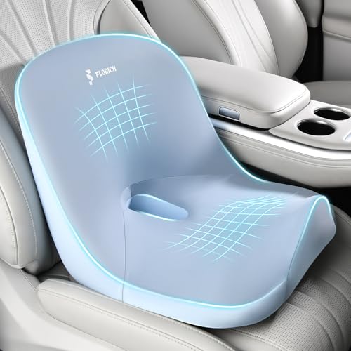 Car Seat Cushion and Lumbar Support Pillow, Larger Memory Foam Seat Cushion, Ergonomic L-Shaped Design Cushion for Back Pain Relief, Non-Slip Driving Cushion for Car, Office, Truck, Gifts for Mom-Blue