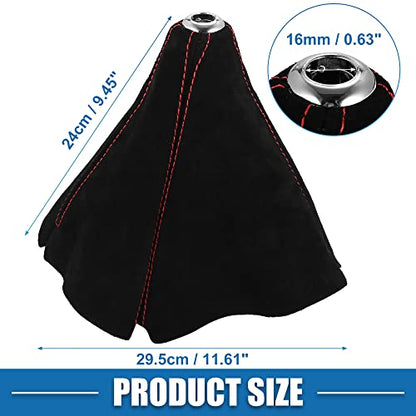 Car Shift Boot Cover Universal Gear Shift Knob Boot Dust Cover Suede Black with Red Line