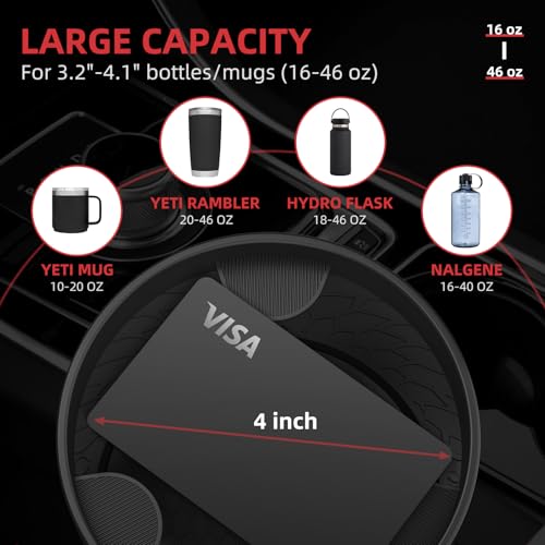 Car Cup Holder Expander, Cup Holder Extender Adapter for Car with Expandable Insert, Compatible with Yeti 20/26/30oz, Hydroflask 32/40oz, Large Water Bottles in 3.0"-4.1"