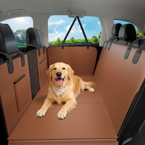XL Hard Bottom Dog Car Seat Cover for Back Seat, 58"x69" Waterproof PU Leather Hammock with Side Flaps, Non-Slip Protector for Full-Size Trucks & SUVs, Supports Up to 450 lbs – Brown - color: Brown, size: 58"×69" | Large SUVs & Full-Size Trucks