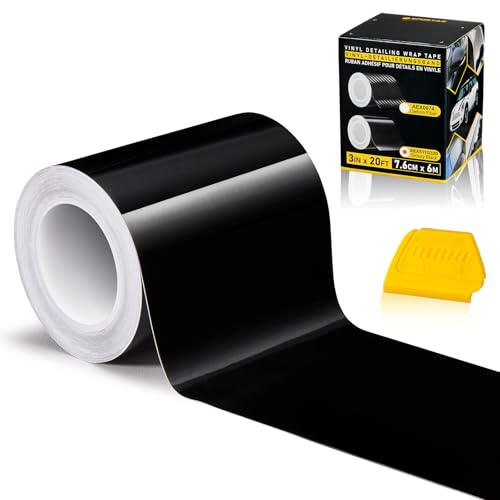 Spurtar Gloss Black Vinyl Wrap 3 Inch x 20ft Air-Release Adhesive Car Vinyl Tape Chrome Delete Wrap Roll DIY Car Exterior Decoration Door Edge Guard Vehicle Detailing Paper 7.5 CM x 6M - size: 3 in x 20 ft