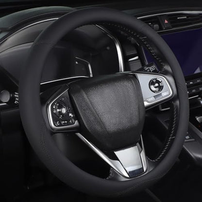 XL Size 16.5-17 Inch Steering Wheel Cover for Car, Van, Fits RV, Semi, Truck, Trailer, Bus, Big Rig Trucker, Classic Cars, Faux Leather Steering Wheel Grip Anti-Slip Design Black - color: Black